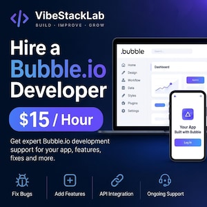 Desarrollador de Bubble.io 15 USD/hora / Desarrollo de aplicaciones para Bubble / Corrección de errores de Bubble, integración de API Desarrollador sin código