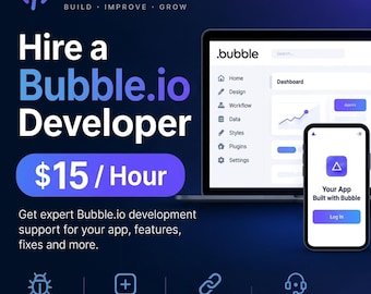 Desarrollador de Bubble.io 15 USD/hora / Desarrollo de aplicaciones para Bubble / Corrección de errores de Bubble, integración de API Desarrollador sin código