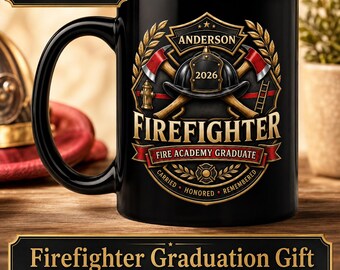 Mug personnalisé pour la remise des diplômes de l'école des pompiers, nom et année personnalisés