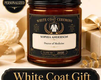 Bougie personnalisée pour la cérémonie de remise de blouse blanche, avec nom, diplôme et année. Nom, diplôme et année personnalisés.