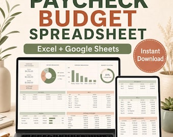 Paycheck Budget Spreadsheet, Biweekly Budget Planner, Excel Google Sheets, Expense & Bill Tracker, Digital Download