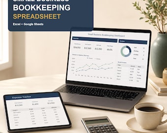 Small Business Bookkeeping Spreadsheet, Income Expense Profit Loss Tracker, Freelancer Tax Invoice Planner, Excel Google Sheets