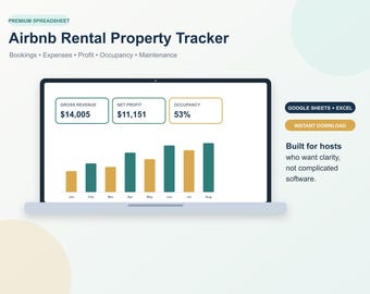 Airbnb Rental Property Tracker Spreadsheet, Vacation Rental Income Expense Dashboard, VRBO Landlord Bookkeeping Google Sheets Excel