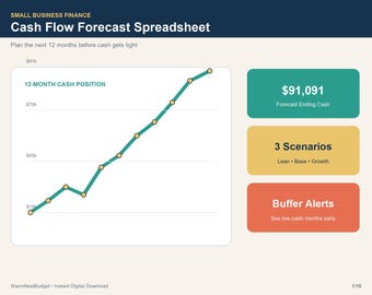 Small Business Cash Flow Forecast Spreadsheet, Financial Projection Planner, Income Expense Profit Loss Tracker, Excel Google Sheets