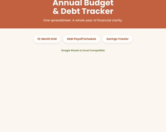 Annual Budget & Debt Tracker Spreadsheet, 12-Month Financial Planner, Google Sheets Excel Digital Download