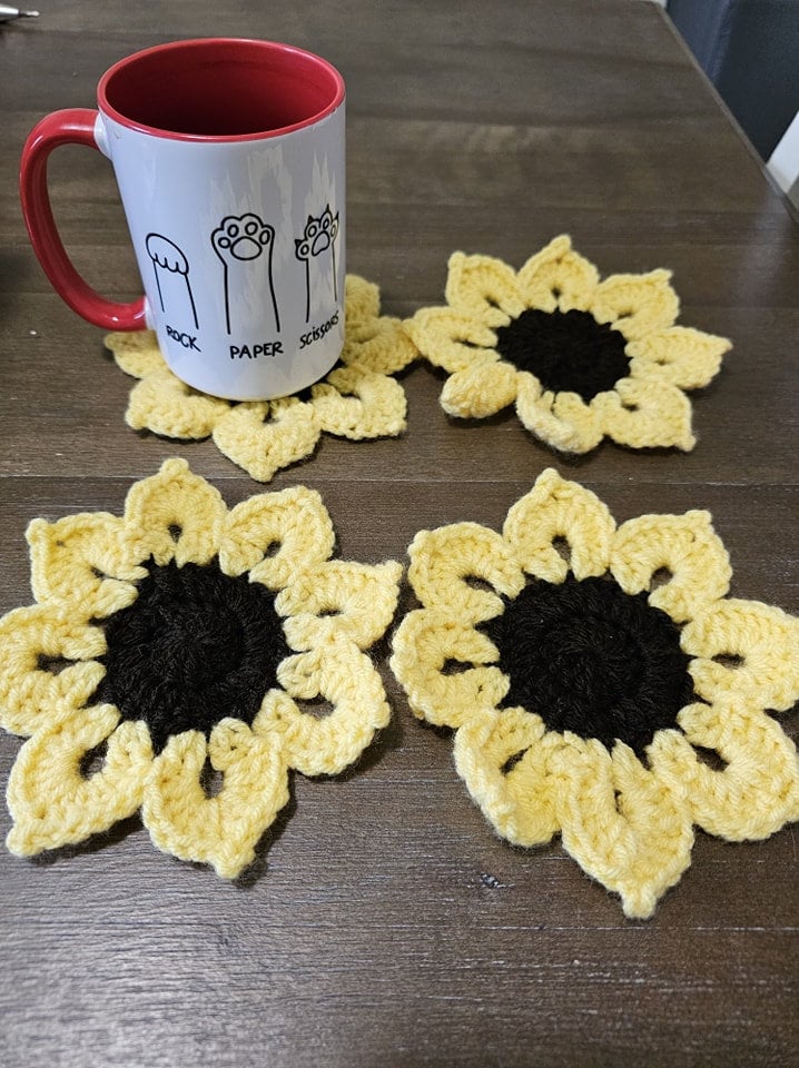 SALE PDF PATTERN Crochet Sunflower Coasters Pattern