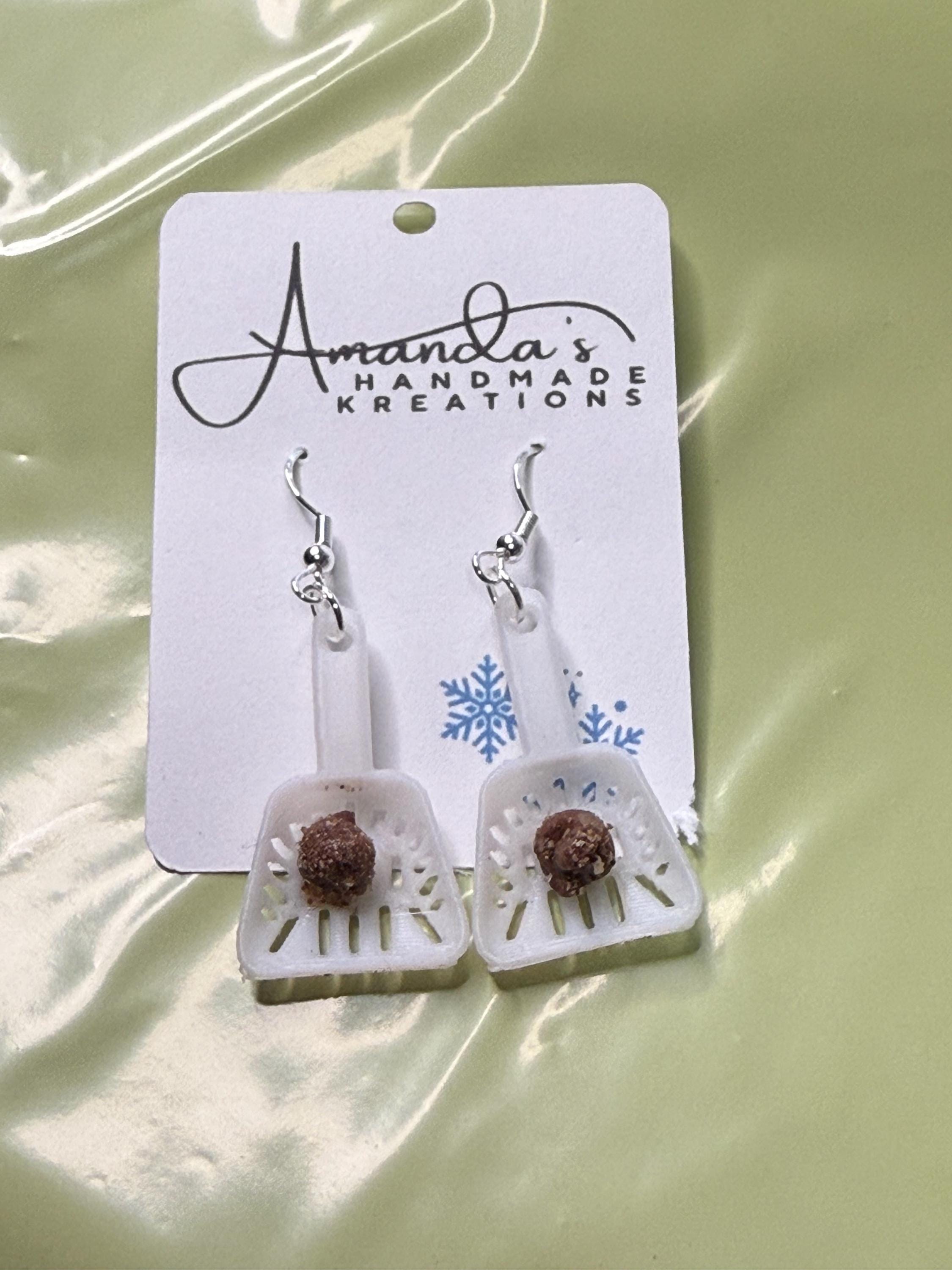 Pre-made in lots of colours! * Cat Litter Scoop Earrings with clay poop and LITTER CHUNKS!!! / Funny Earrings | Nickle free earrings /