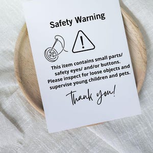 Printable Safety Warning for Handmade Items/small Parts/ Buttons - Etsy