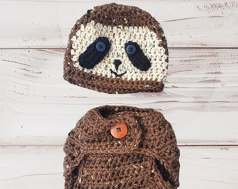 Crochet Sloth Hat and Diaper Cover Set | Baby gift | animal crochet|