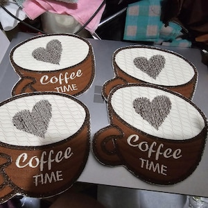 Embroidered Coffee Mug Coasters - set of 4 - Coffee - Coasters - Coffee Coaster Set - Crochet - Homemade - free shipping-Pre-made