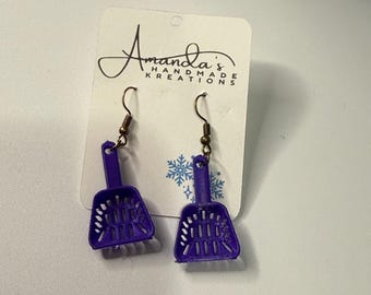 Pre-made in lots of colours! Cat Litter Scoop Earrings/ Funny Earrings | Nickle free earrings / custom colours available!