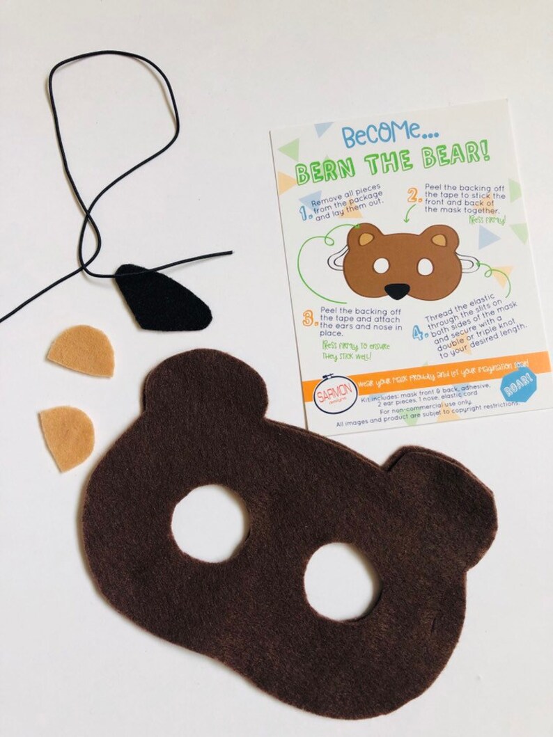 Brown Bear Mask DIY Kit Childs Make Your Own Bear Mask Felt Etsy