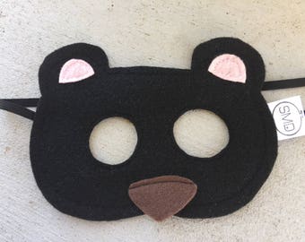 Sunny the Black Bear Mask - Sun Bear, Zoo Animal, Roar, Costume, Felt Mask, Halloween, Christmas, Party Favor, Gift, Woodland, Forest