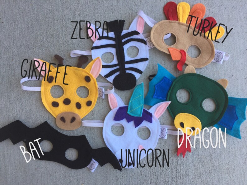 Various Animal Felt Masks Sold as Packs / Sets of 3 4 5 or Etsy