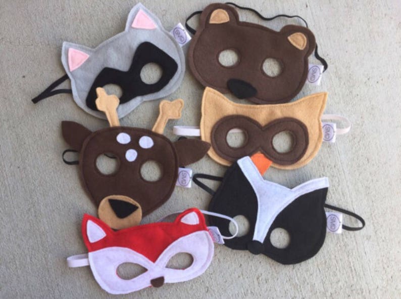 Bandit Raccoon Mask Woodland, Felt Mask, Child's Mask, Forest, Party Favor, Dress Up, Pretend Play, Costume, Christmas, Halloween, Present image 3