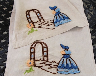手刺繍リネンタオルセット：ヴィンテージサザンベルゲストタオル