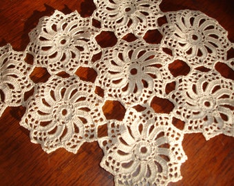 Doily, Hand Crocheted, Handmade, Ecru Doily, 13x8, table linen, 1940s, vintage doily, cottage chic, house warming, dresser linen, oval