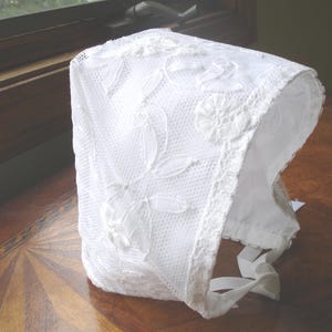 Vintage Belgian Linen Christening Bonnet: Handmade Brussels Lace, 1960s Keepsake