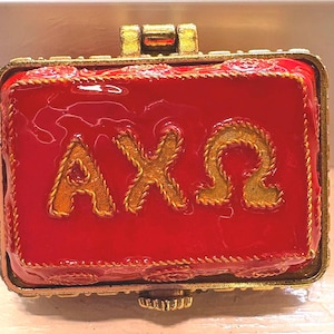 Alpha Chi Omega ceramic pin box, vintage, collectible, sorority keepsake