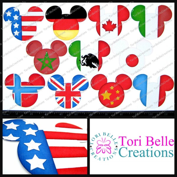 Scrapbook Pages  Die Cut Paper Piecing Premade Scrapbooking Embellishment Scrapbook Title ~ Epcot World Showcase Country Mickey Heads