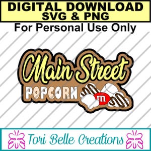 Arquivo de corte SVG digital Die Cut SVG Título do Scrapbook Arquivo de corte digital para páginas de Scrapbook .svg ~ Título do Main Street Popcorn SVG