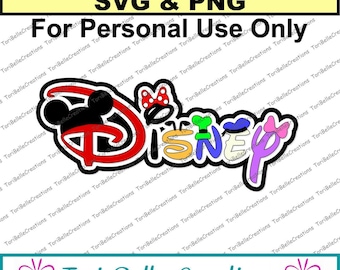 May include: A colourful digital download of the Disney logo featuring Mickey Mouse ears, a bow, and a hat. The text "DIGITAL DOWNLOAD SVG & PNG" and "For Personal Use Only" is at the top of the image. The text "Tori Belle Creations" is at the bottom of the image.