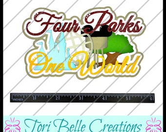 Four Parks One World Scrapbook Title: Handmade Paper Piecing Die Cut, Scrapbook Page Embellishment