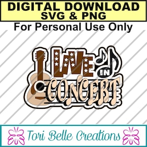 Fichier de coupe numérique SVG découpé avec des matrices titre de l'album SVG Fichier de coupe numérique pour pages de scrapbooking. SVG ~ Live In Concert SVG