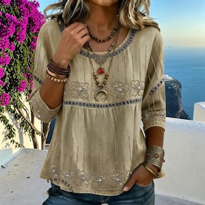 Women's Boho Floral Blouse – Western Printed Tunic Top, Loose Relaxed Fit Summer Shirt, Vintage Casual Everyday Women's Clothing
