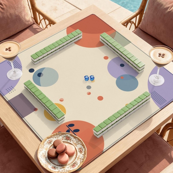 Abstract Boho Mahjong Mat, Modern Geometric Table Cover, American Mahjong Accessories