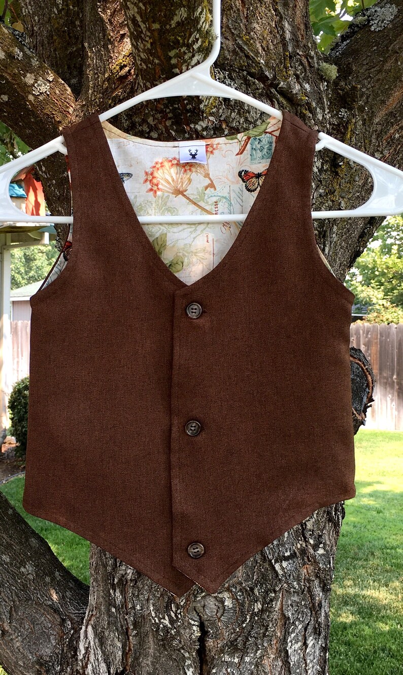 Page Boy Outfit Toddler Wedding Vest Newborn Photo Prop Ring Bearer Outfit Rustic Wedding Vest, Boys Brown Formal Wear Vest