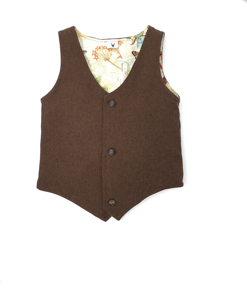 Page Boy Outfit Toddler Wedding Vest Newborn Photo Prop Ring Bearer Outfit Rustic Wedding Vest, Boys Brown Formal Wear Vest