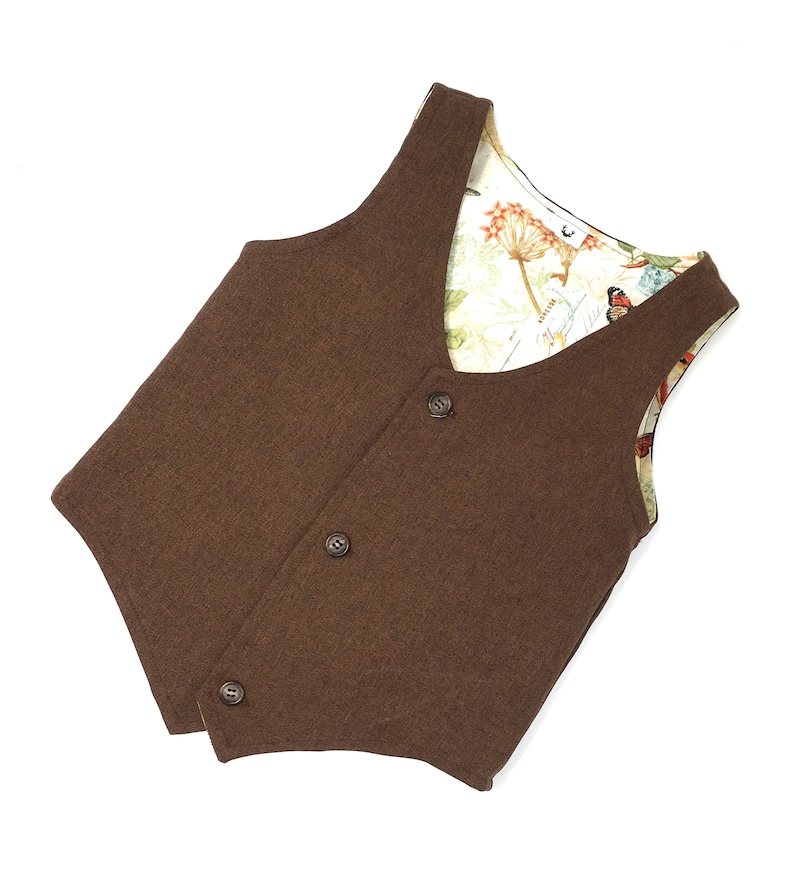 Page Boy Outfit Toddler Wedding Vest Newborn Photo Prop Ring Bearer Outfit Rustic Wedding Vest, Boys Brown Formal Wear Vest