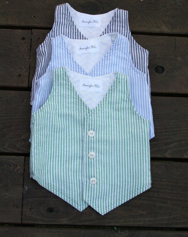 Boys Blue Seersucker Vest Boys Green Vest Toddler Blue Vest Etsy