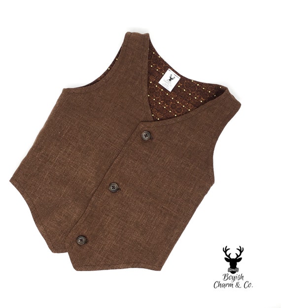 Boys Brown Linen Vest Baby Formal Wear Vest Ring Bearer Etsy