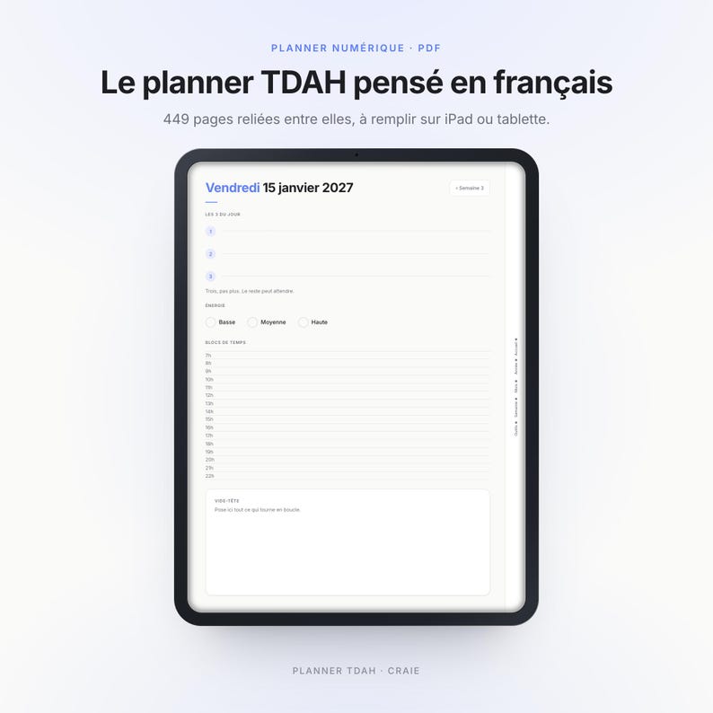 ADHD 2027 Digital Planner (french), Goodnotes Notability iPad Planner ...