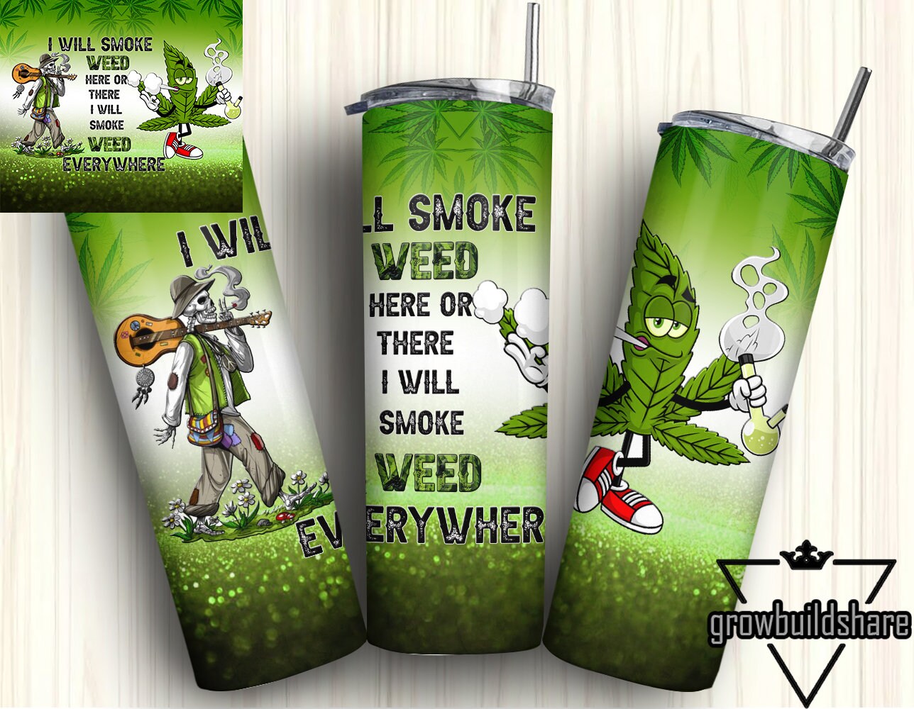 20oz Skinny Tumbler Marijuana Tumbler Wrap Smoke Weed Etsy