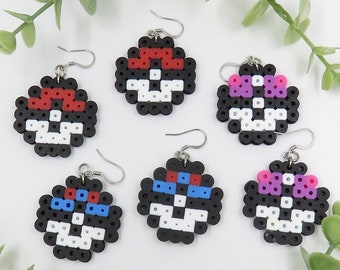 Silver Tone 8 Bit Perler Pokeball Dangle Earrings -  3 Color Styles [Pokeball, Master Ball, Great Ball] - Pixel Earring, Nerd Earring