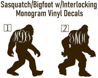 Sasquatch/Bigfoot w/Interlocking Monogram  Vinyl Decal/Sticker for Car/Laptop/Tumbler