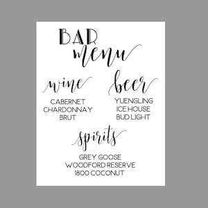 Personalisiertes Bar-Menü Hochzeitsschild Vinyl Aufkleber Set - Wein, Bier, Spirituosen - DIY Hochzeit, Hochzeitsschild, Barschild - 8x10, 10x12, 11x14, 16x20