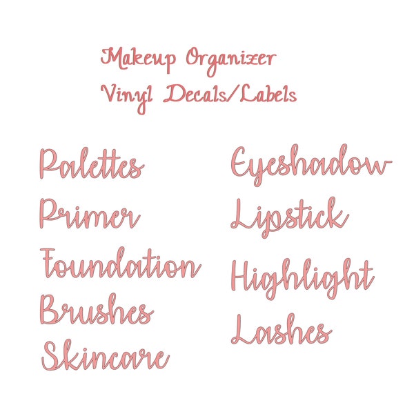 Makeup Organizer Label Vinyl Decals/Stickers - Palettes, Eyeshadow, Foundation, Brushes