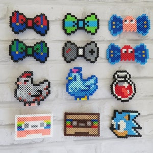 手作り 8 ビット パーラー ビーズ ヘアクリップ - パックマン/忍者タートルズ/ポケモン/ゲーム コントローラー/プランバー ブラザーズ/スターデュー/ソニック/ポーション/カセット テープ