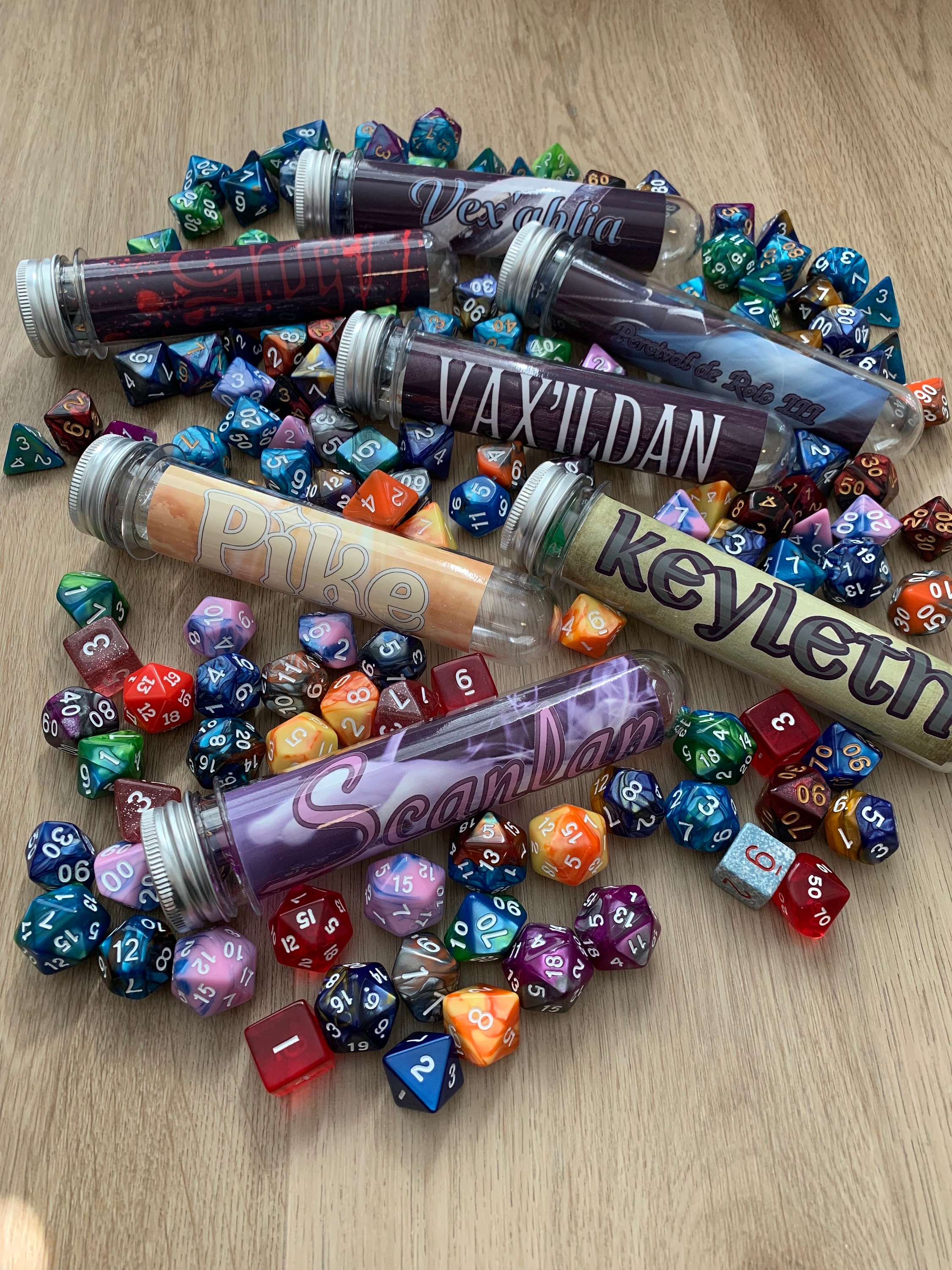 Vox Machina Inspired Curated Dice Sets - D4, D6, D8, D10, D100, D12, D20, DnD, Dungeons and Dragons, Dice, D20, Dice Set