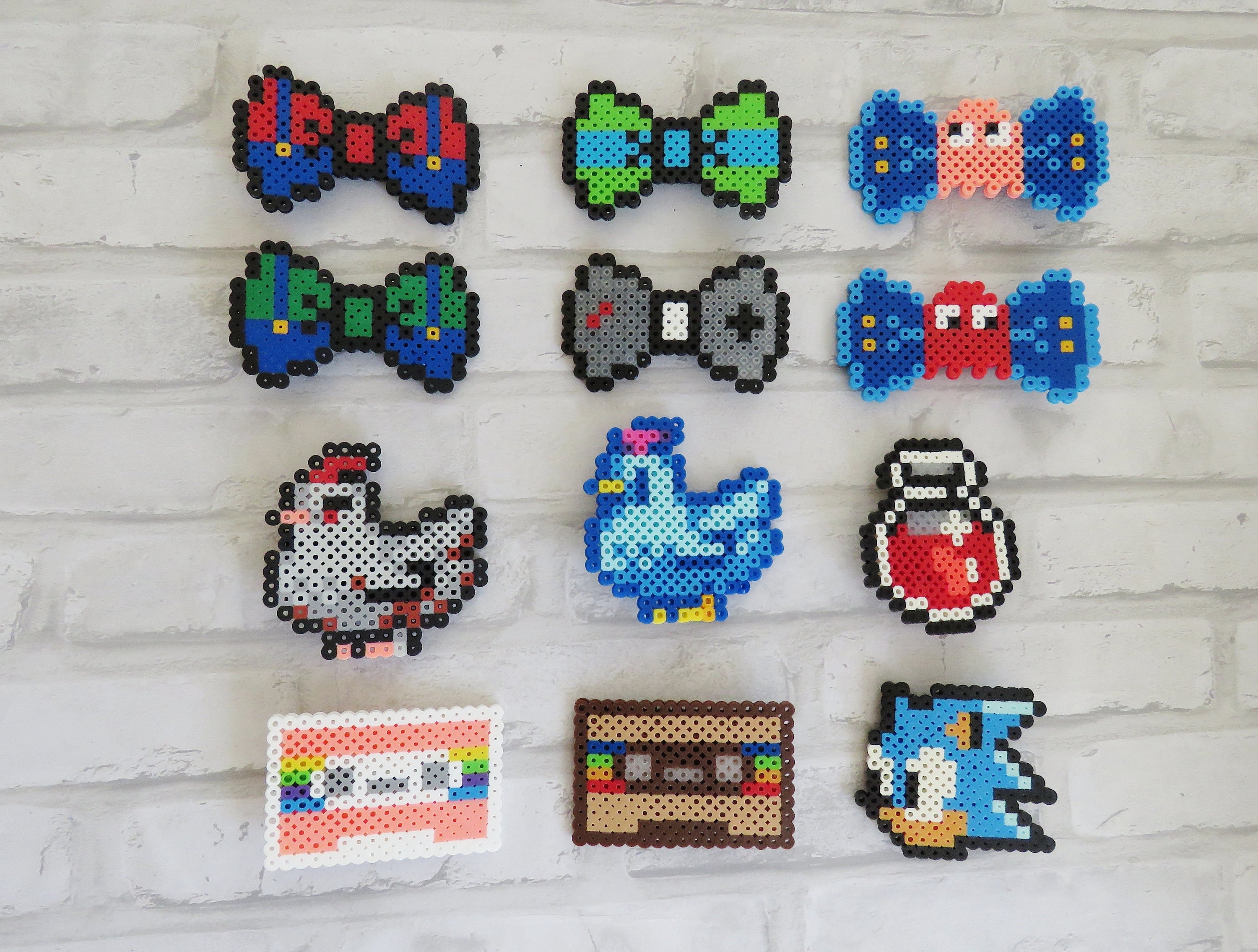 Handmade 8 Bit Perler Bead Hair Clips - Pacman/Ninja Turtles/Pokemon/Game Controller/Plumber Brothers/Stardew/Sonic/Potion/Cassette Tapes