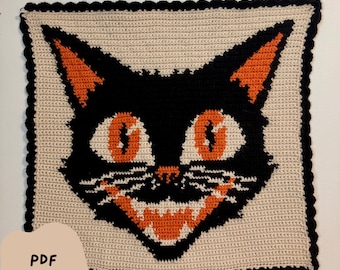 Vintage Halloween Cat Crochet Tapestry Pattern