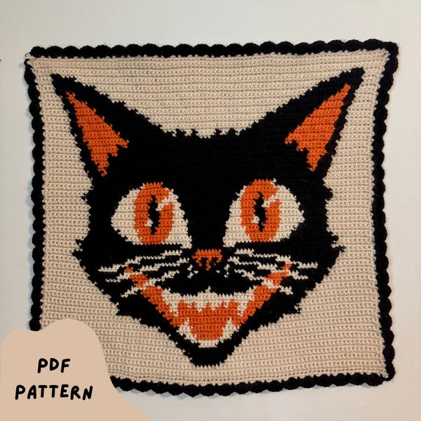 Vintage Halloween Cat Crochet Tapestry Pattern
