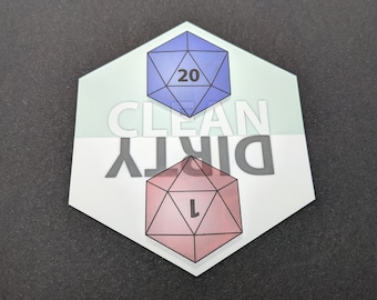 D20 Dice Clean or Dirty Dishwasher Magnet | Mint Green or Navy Blue