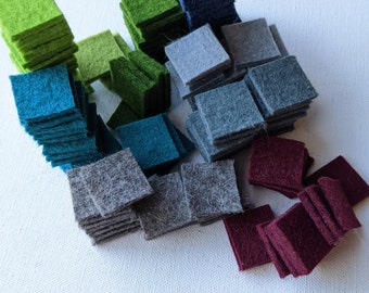 1" Felt squares - set of 12  |  green, blue, gray, maroon, or variety pack of 1/18" thick felt squares for games or crafts