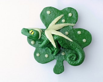 Lucky Dragon Magnet | Green Saint Patrick's Day Four Leaf Clover Dragon Magnet with Glow in the Dark Wings