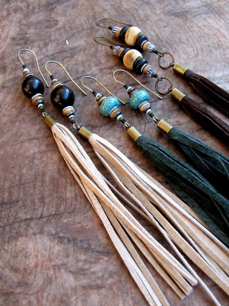 Suede Tassel Earrings Etsy